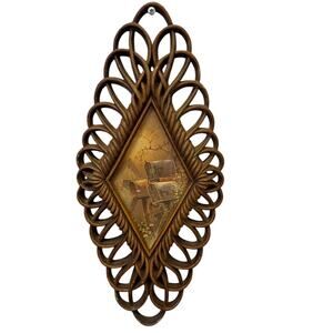 Vintage 1970s Rustic Mailbox Print Diamond Looped Plastic Frame Artwork Wall Art